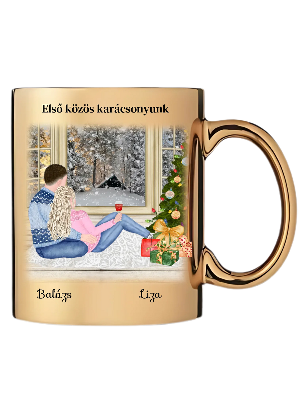 Karácsonyi pár téli tájjal - Egyedi személyre szabható bögre