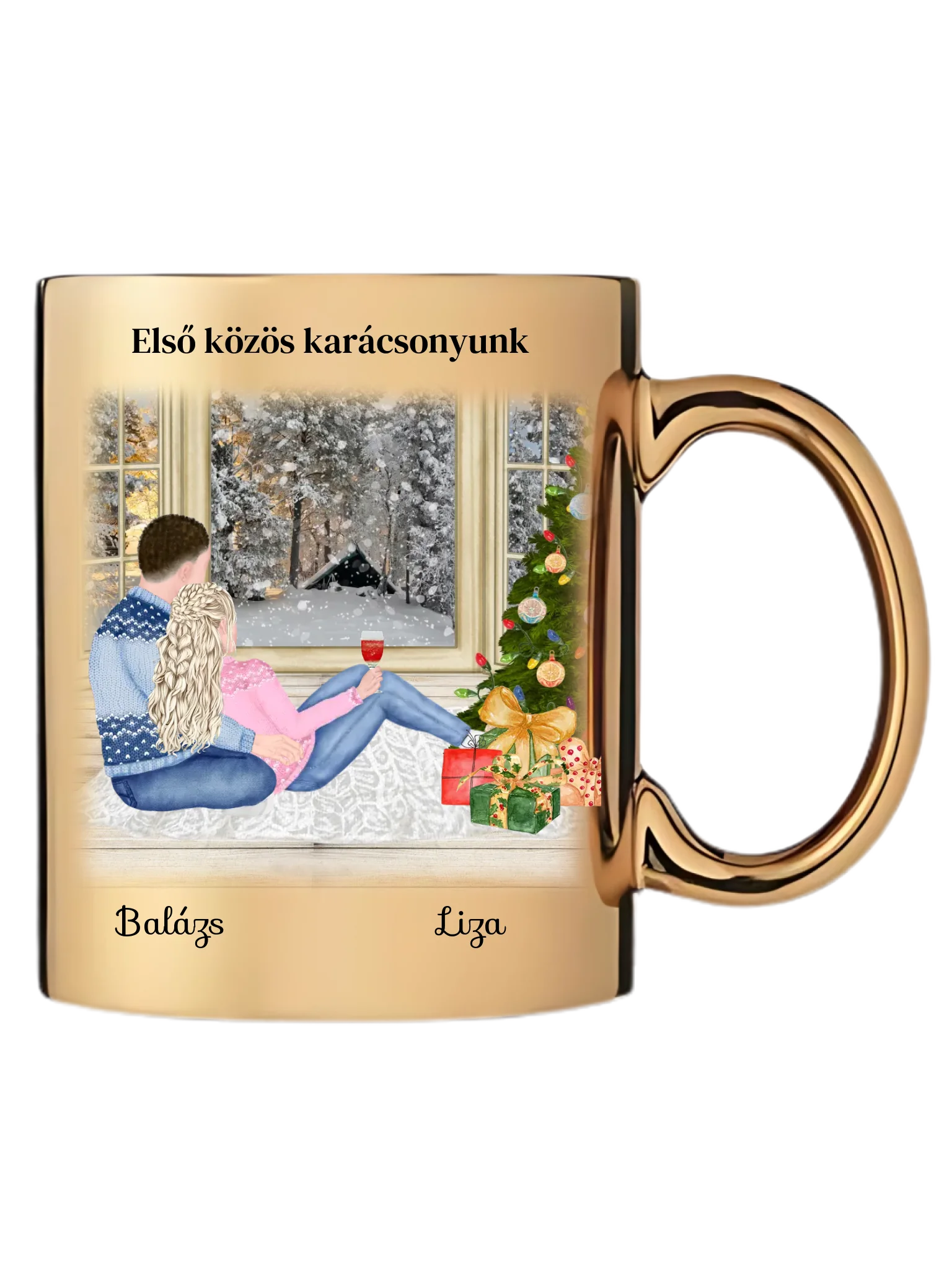 Karácsonyi pár téli tájjal - Egyedi személyre szabható bögre