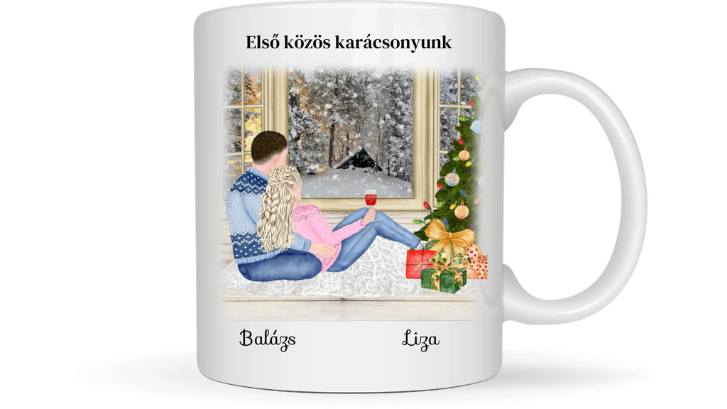 Karácsonyi pár téli tájjal - Egyedi személyre szabható bögre