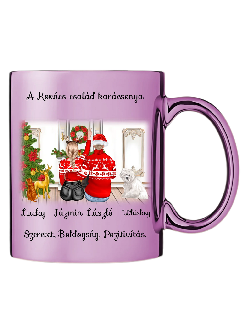 Karácsonyi pár kis kedvenceikkel - Egyedi személyre szabható bögre