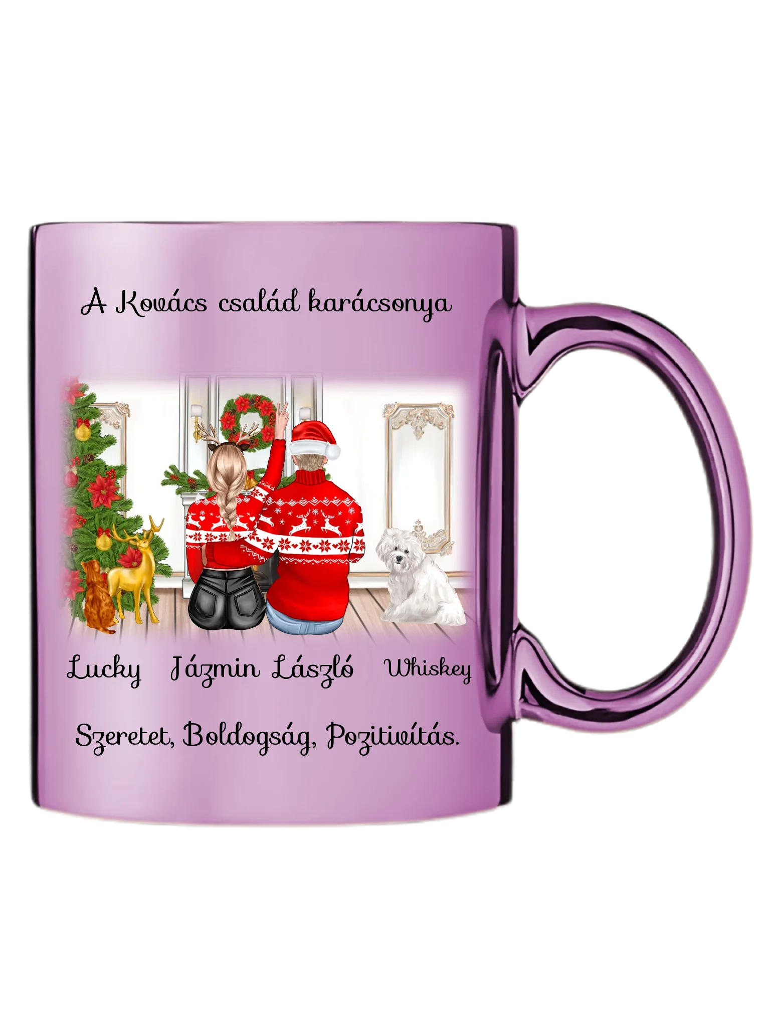 Karácsonyi pár kis kedvenceikkel - Egyedi személyre szabható bögre