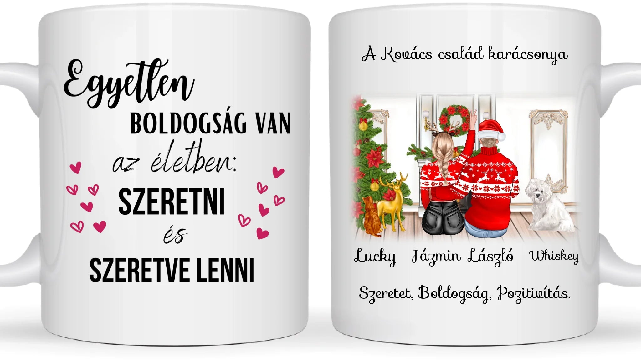 Karácsonyi pár kis kedvenceikkel - Egyedi személyre szabható bögre