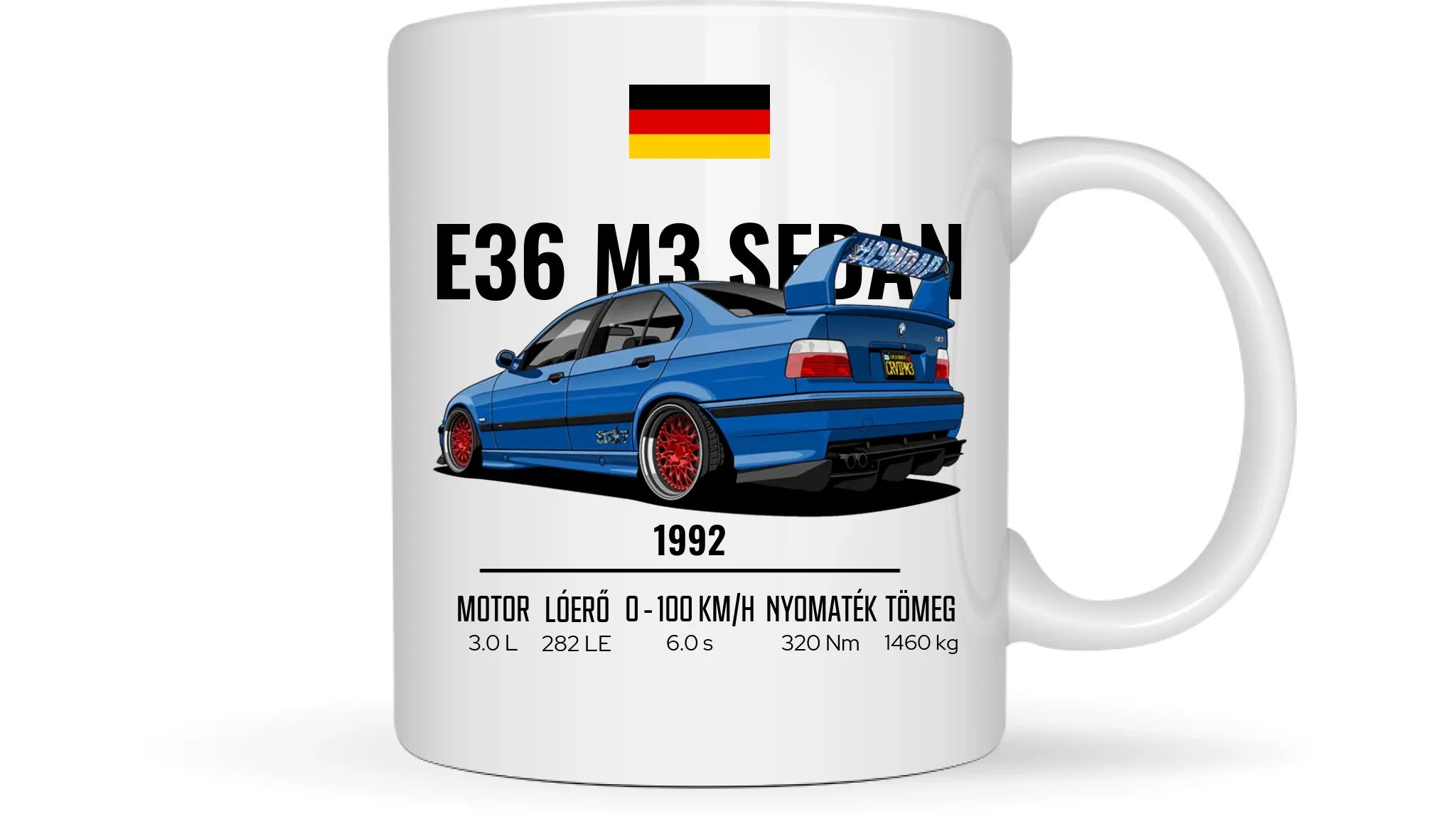 Autó illusztráció - E36 M3 Sedan 69. - Egyedi személyre szabható bögre