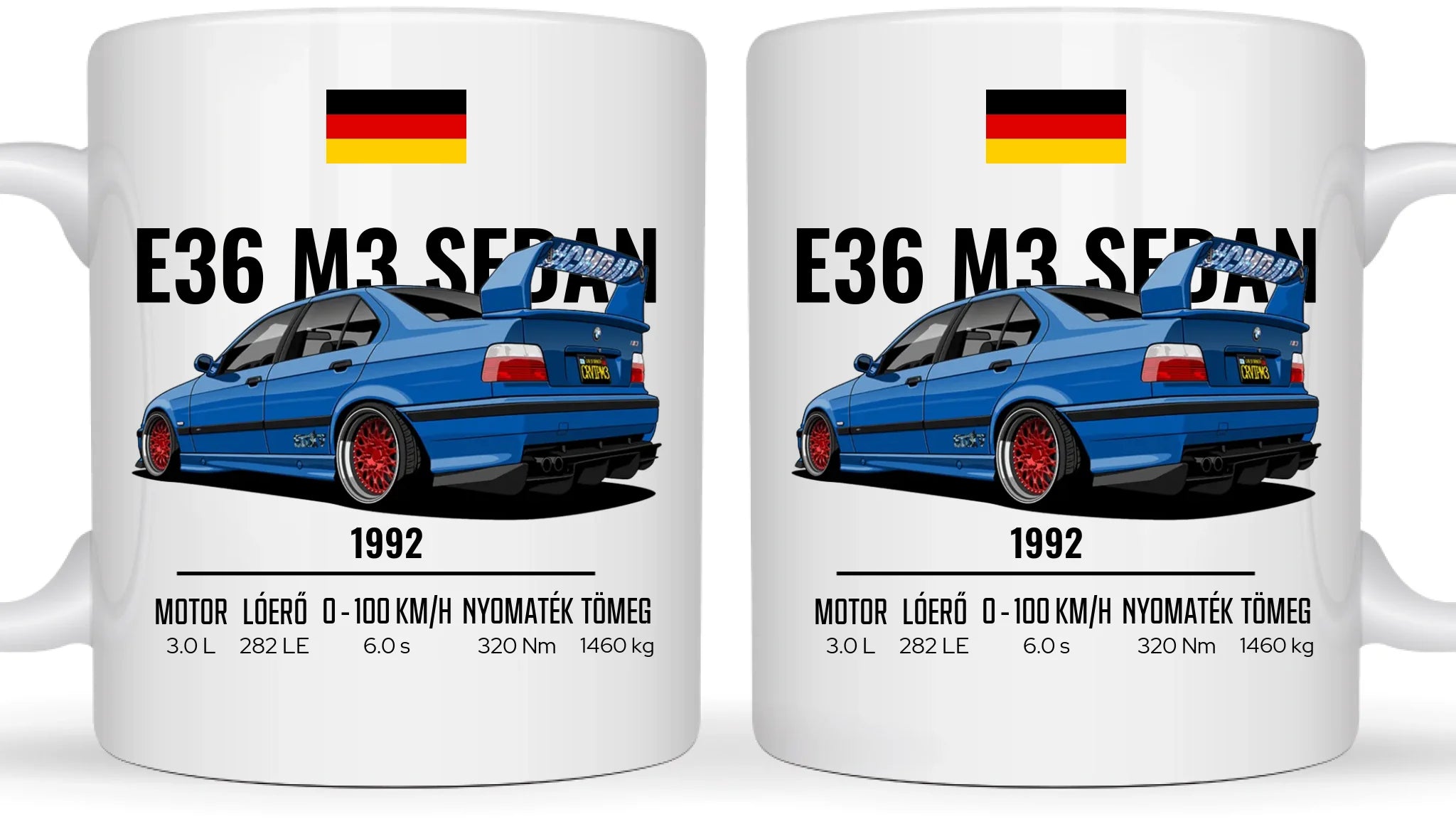 Autó illusztráció - E36 M3 Sedan 69. - Egyedi személyre szabható bögre