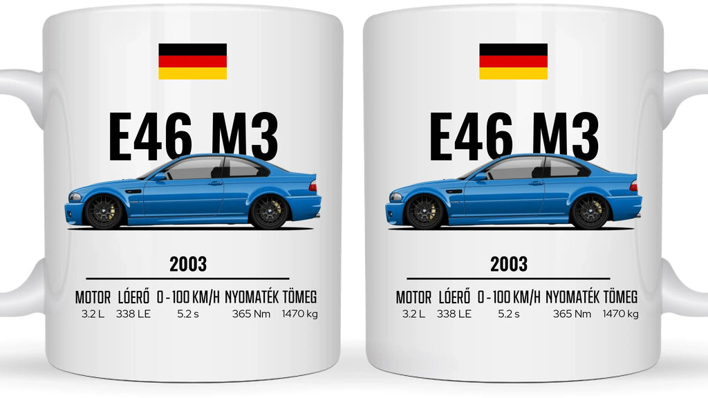 Autó illusztráció - E46 M3 75. - Egyedi személyre szabható bögre