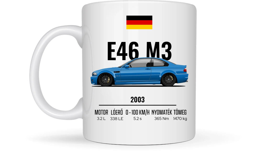 Autó illusztráció - E46 M3 75. - Egyedi személyre szabható bögre