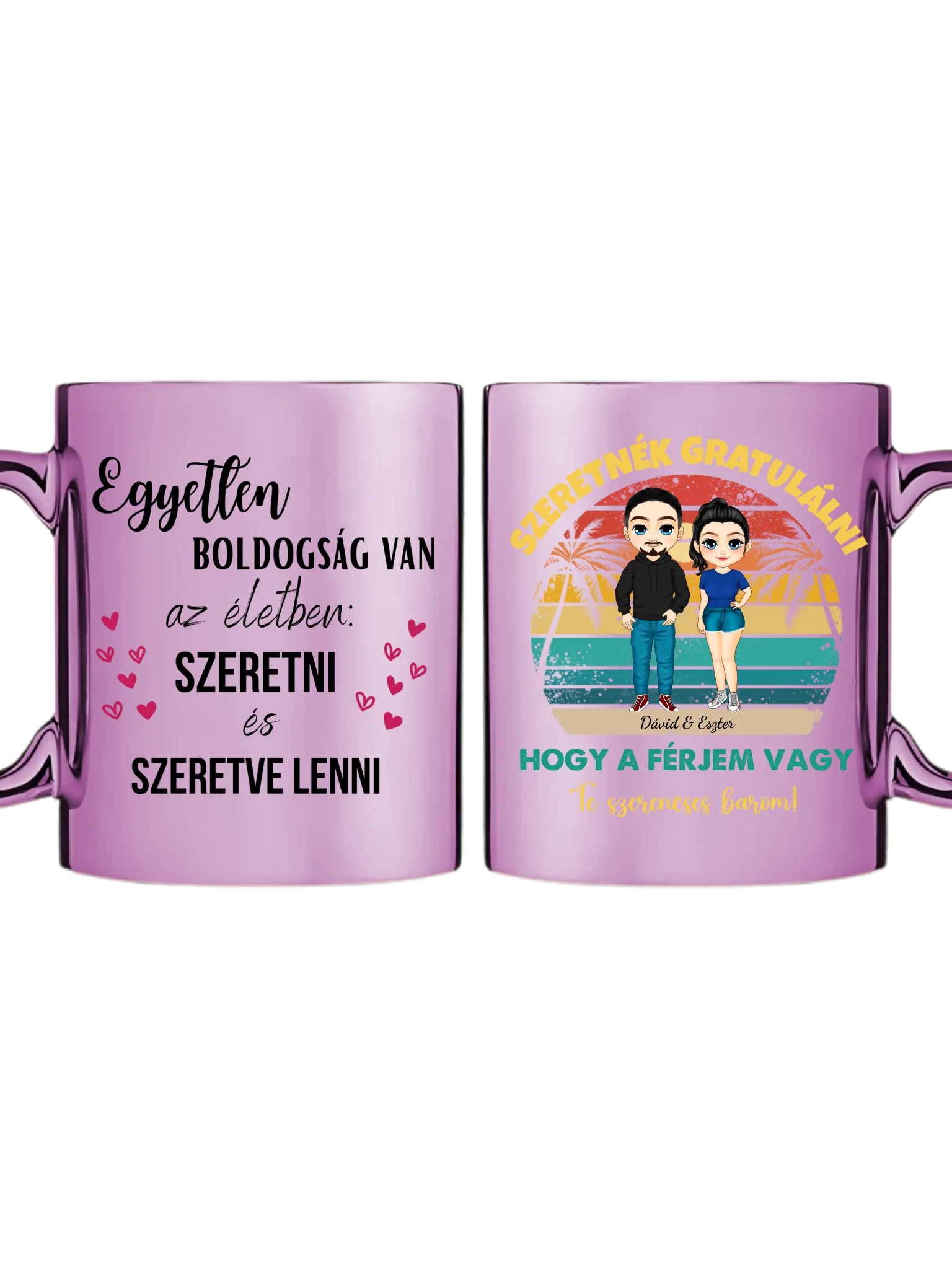 Rózsaszín metál bögre kettős
