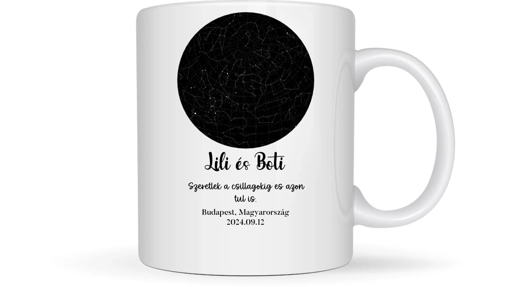 Csillagkép tejúttal és csillag nevekkel - Egyedi személyre szabható bögre