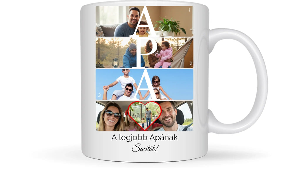 APA fotókollázs bögre 5 fényképpel, szöveggel és névvel - személyre szabható ajándék édesapának