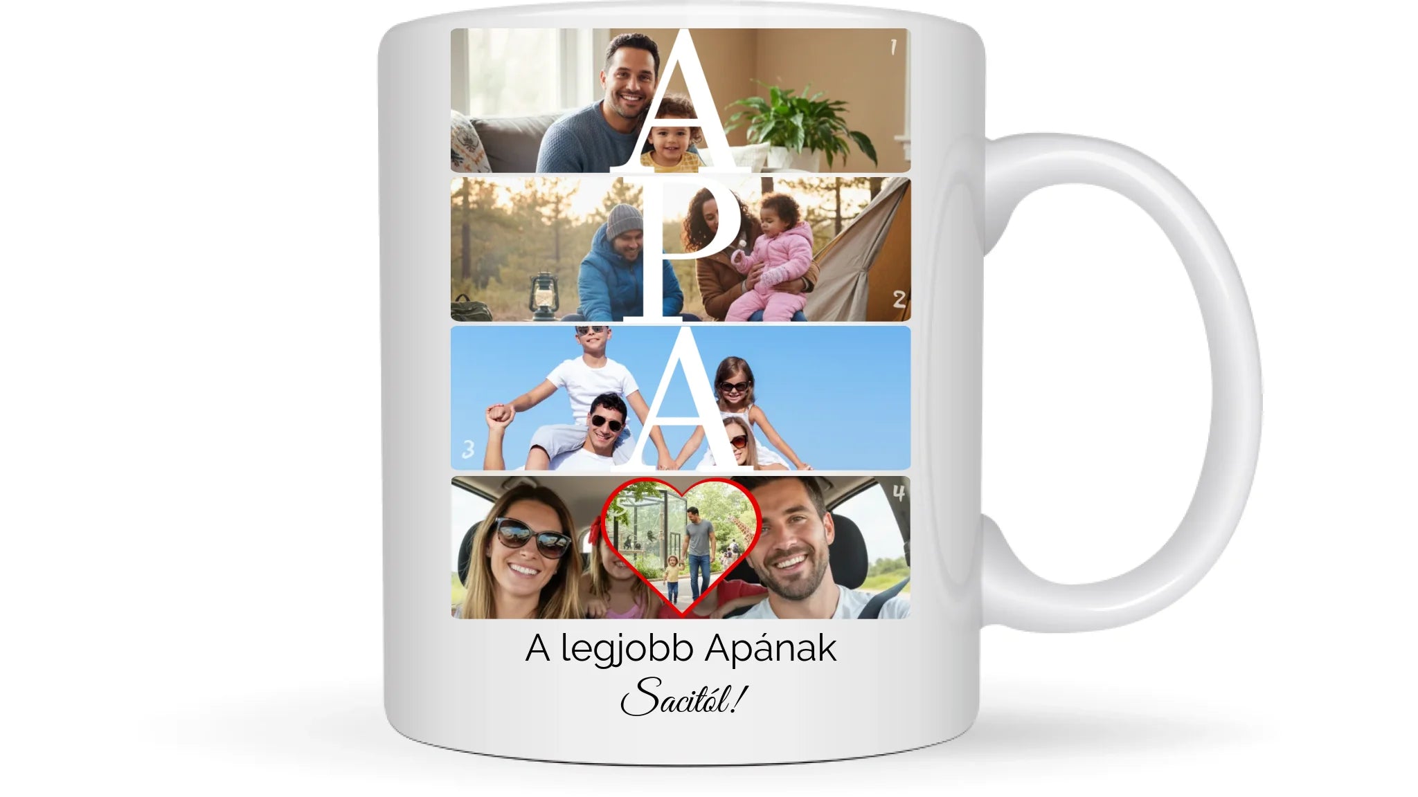 APA fotókollázs bögre 5 fényképpel, szöveggel és névvel - személyre szabható ajándék édesapának