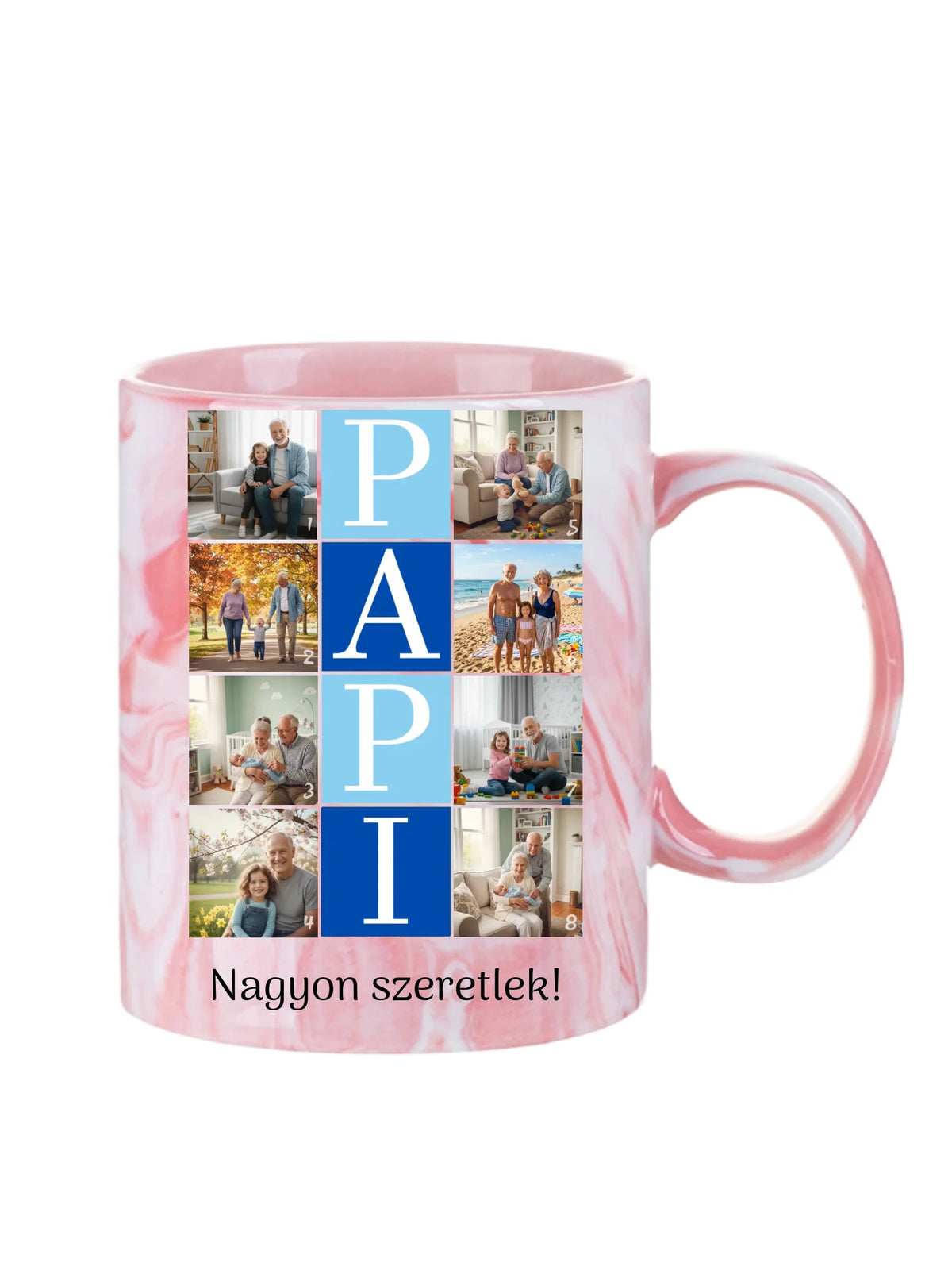 PAPI fotókollázs bögre - 8 fényképpel és szöveggel - személyre szabható ajándék nagypapának