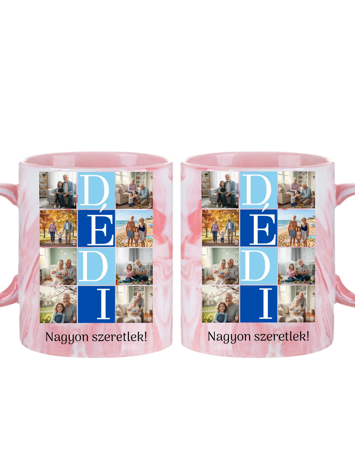 DÉDI fotókollázs bögre - 8 fényképpel és szöveggel - személyre szabható ajándék dédnagypapának