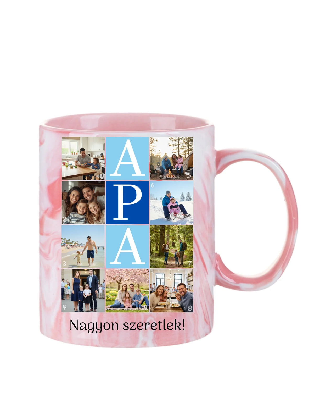 APA fotókollázs bögre - 9 fényképpel és szöveggel - személyre szabható ajándék édesapának