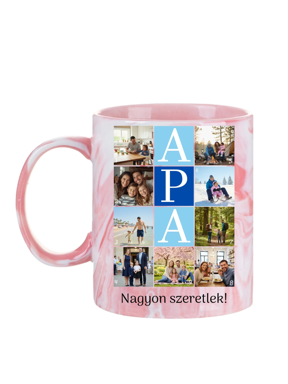 APA fotókollázs bögre - 9 fényképpel és szöveggel - személyre szabható ajándék édesapának