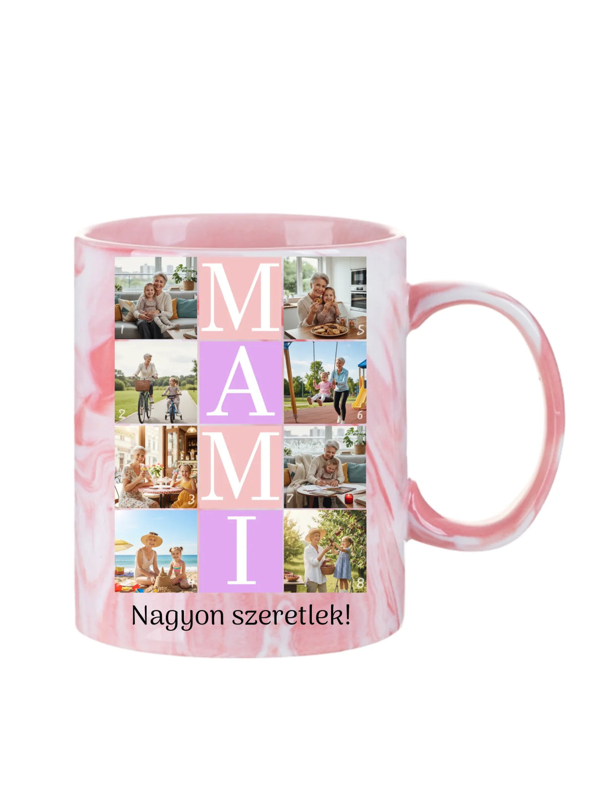 MAMI fotókollázs bögre - 8 fényképpel és szöveggel - személyre szabható ajándék nagymamának