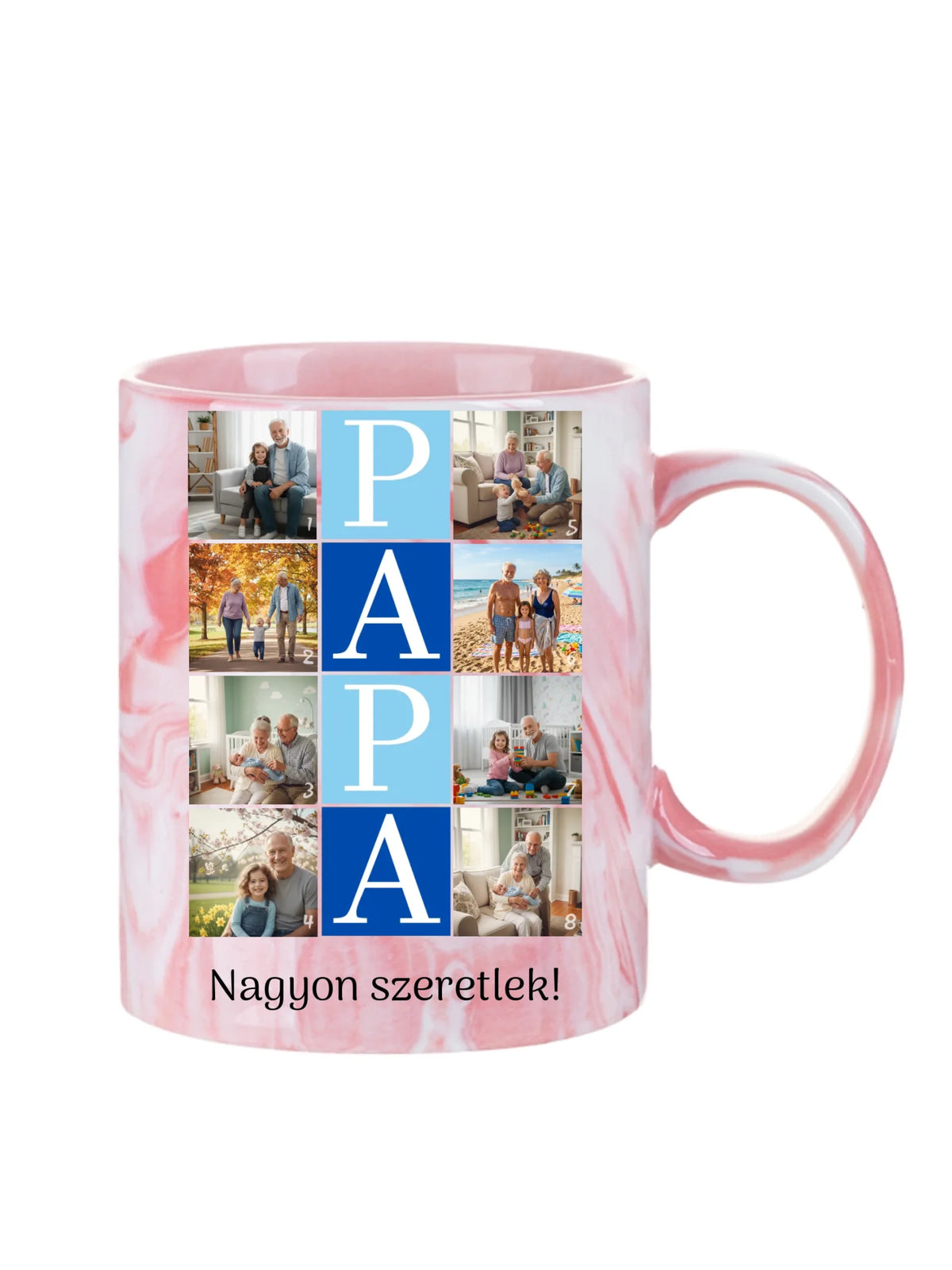 PAPA fotókollázs bögre - 8 fényképpel és szöveggel - személyre szabható ajándék nagypapának