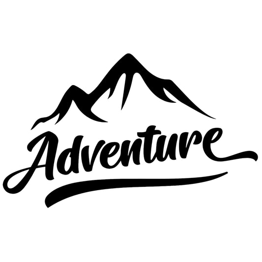 Adventure matrica főkép, fekete színben, fehér alapon.