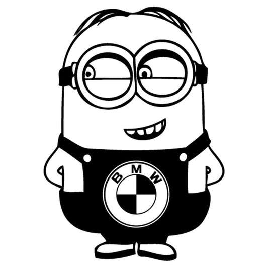 BMW MInion matrica főkép, fekete színben, fehér alapon.