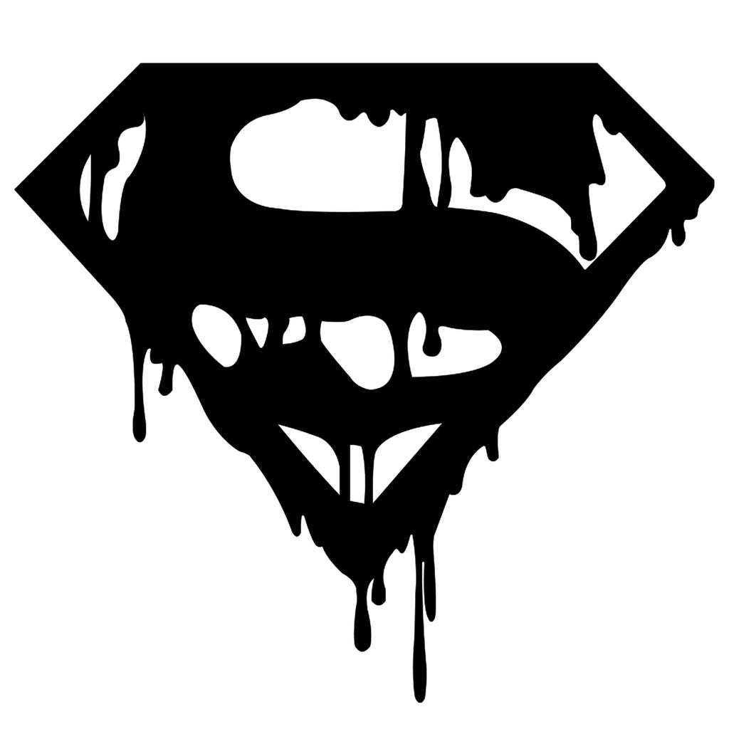 Bloody Superman matrica főkép, fekete színben, fehér alapon.