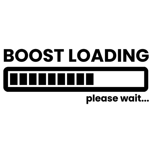 Boost Loading Please Wait matrica főkép, fekete színben, fehér alapon.