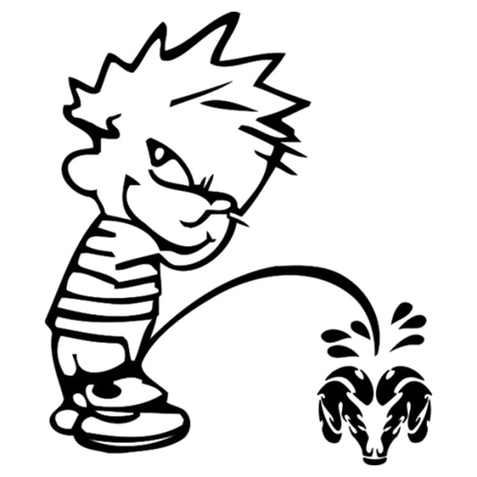 Calvin Pisses Dodge matrica főkép, fekete színben, fehér alapon.