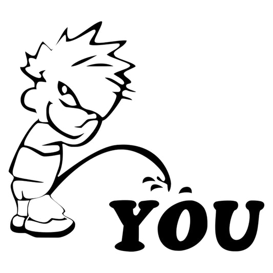 Calvin Pisses You matrica főkép, fekete színben, fehér alapon.