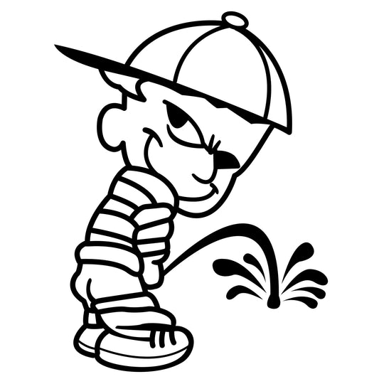 Calvin Pisses matrica főkép, fekete színben, fehér alapon.