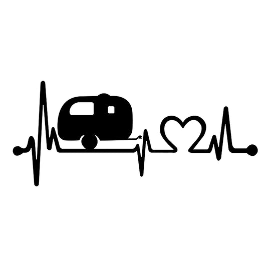 Camping Love matrica főkép, fekete színben, fehér alapon.