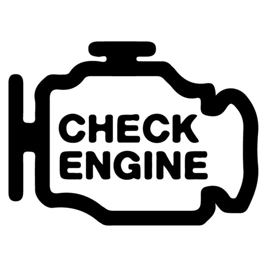 Check Engine matrica főkép, fekete színben, fehér alapon.