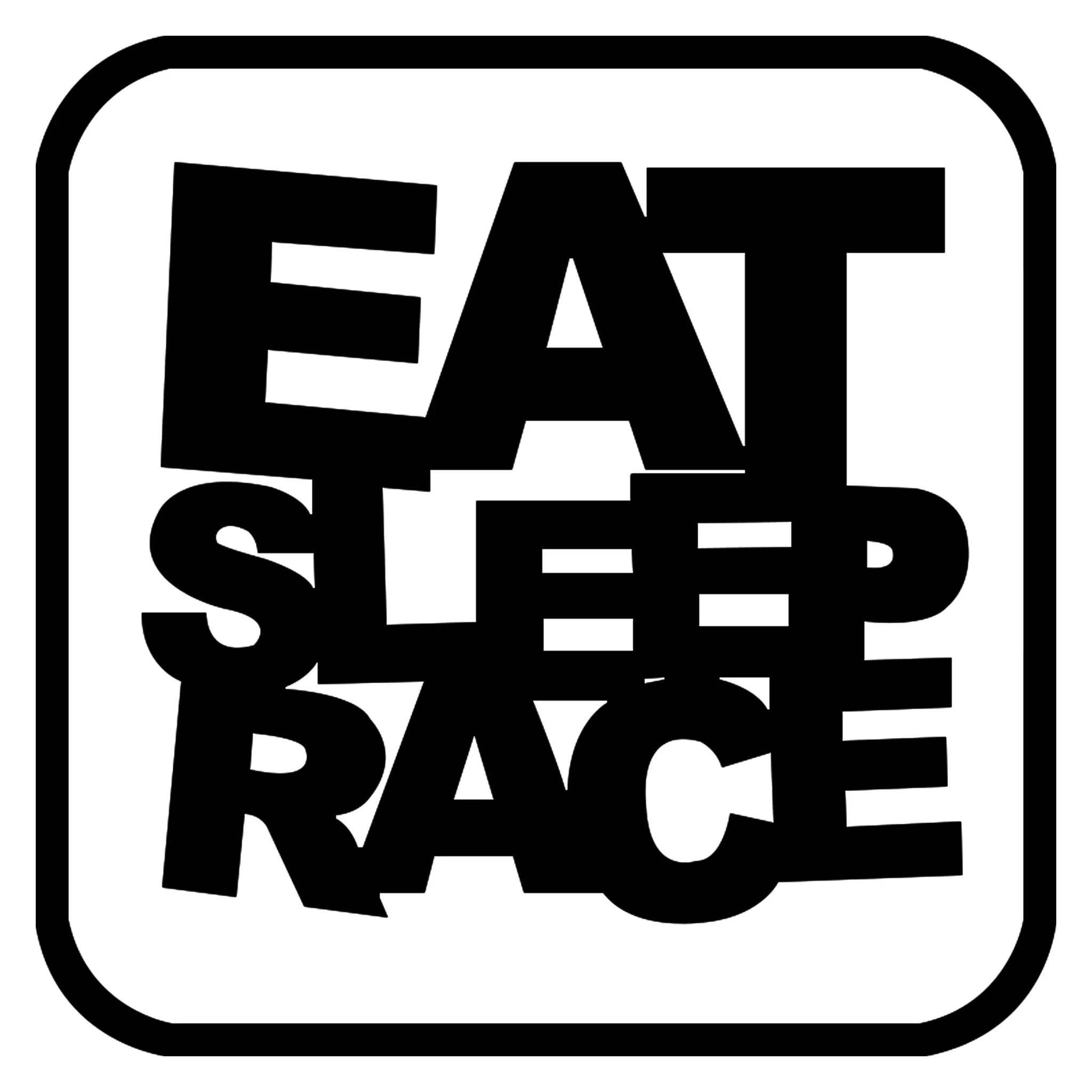 Eat Sleep Race matrica főkép, fekete színben, fehér alapon.