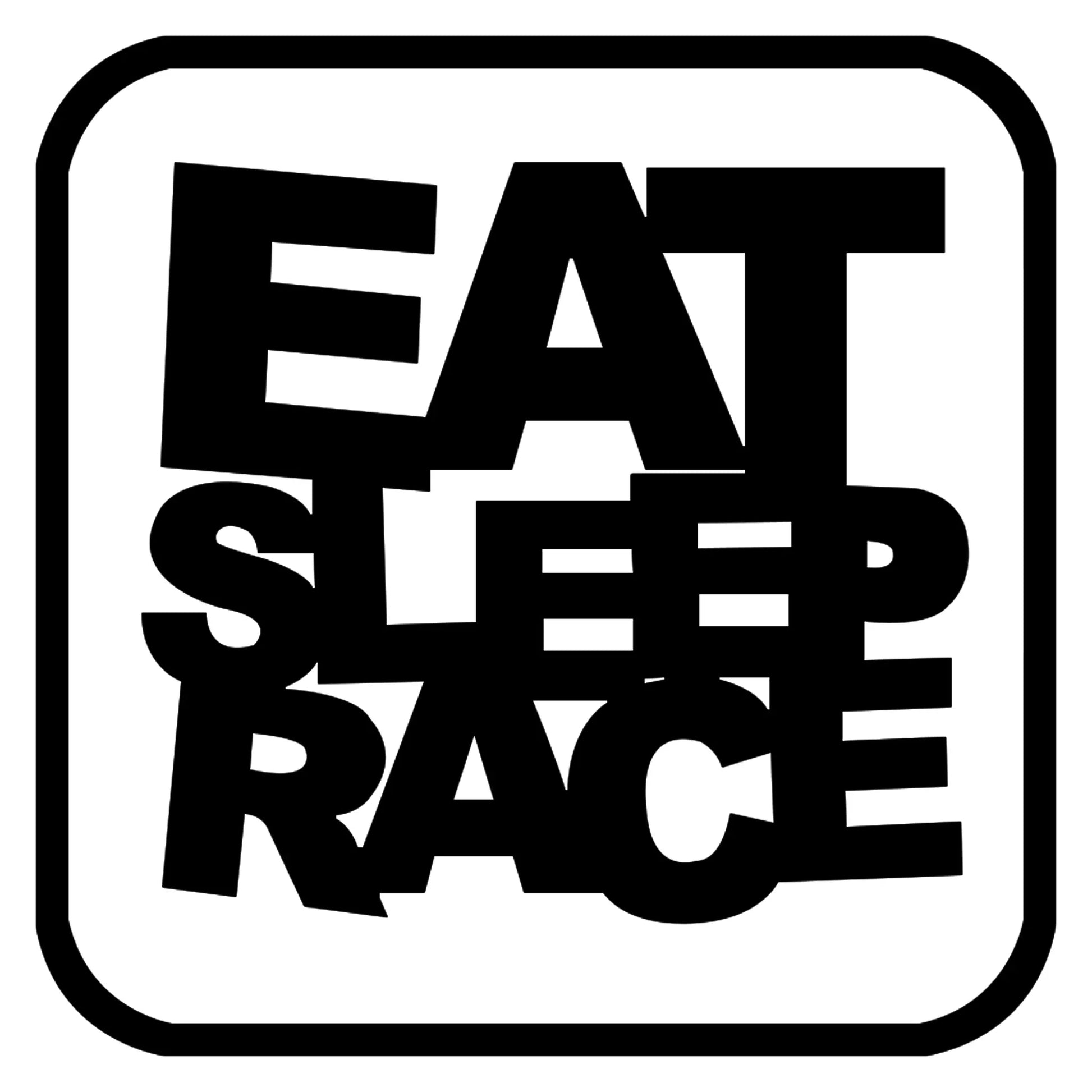 Eat Sleep Race matrica főkép, fekete színben, fehér alapon.