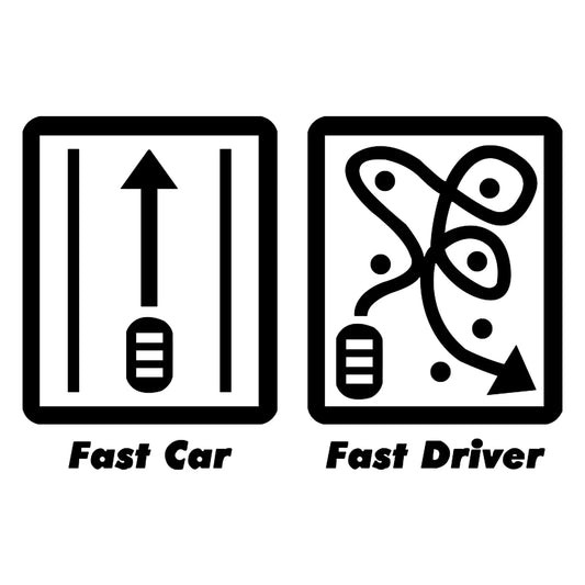 Fast Car VS Fast Driver matrica főkép, fekete színben, fehér alapon.