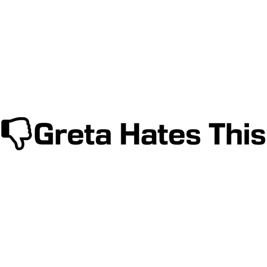 Greta Hates This matrica főkép, fekete színben, fehér alapon.
