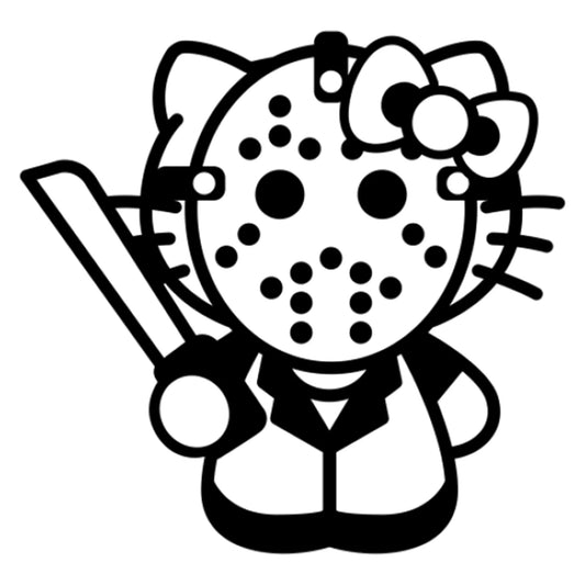 Hello Kitty fűrész matrica főkép, fekete színben, fehér alapon.