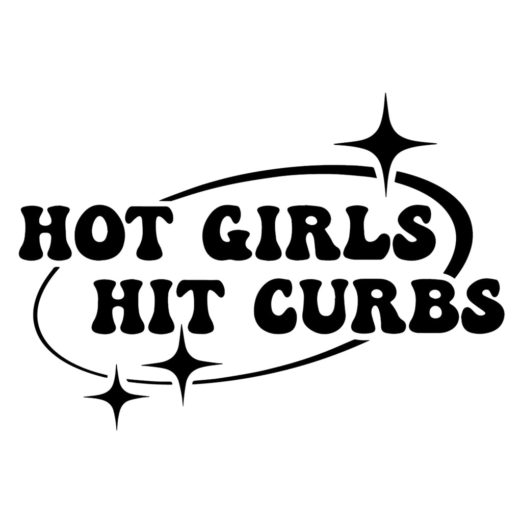 Hot Girls Hit Curbs matrica főkép, fekete színben, fehér alapon.
