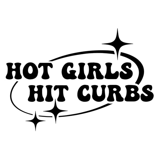 Hot Girls Hit Curbs matrica főkép, fekete színben, fehér alapon.