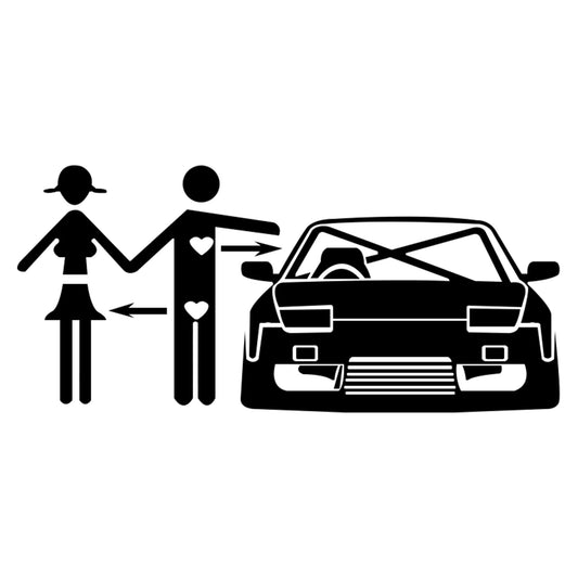 JDM Love Car & Girl matrica főkép, fekete színben, fehér alapon.
