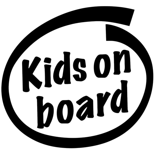 Kids on board matrica főkép, fekete színben, fehér alapon.