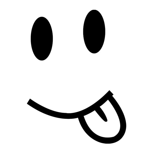 Mosolygós nyelv kinyújtós smiley matrica főkép, fekete színben, fehér alapon.
