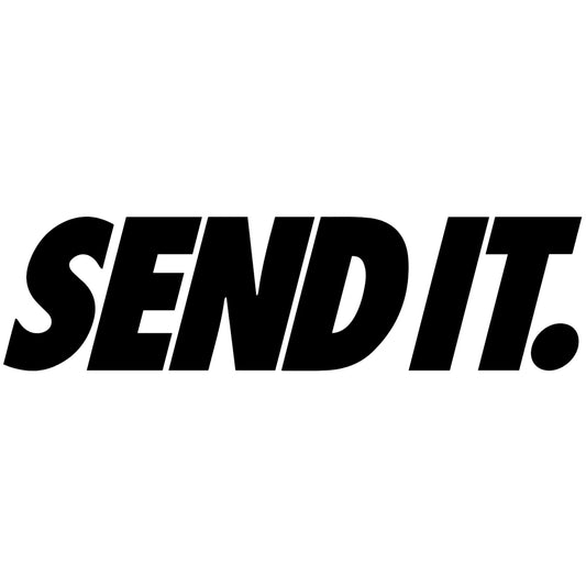 Send It matrica főkép, fekete színben, fehér alapon.
