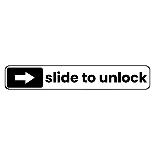 Slide to unlock matrica főkép, fekete színben, fehér alapon.