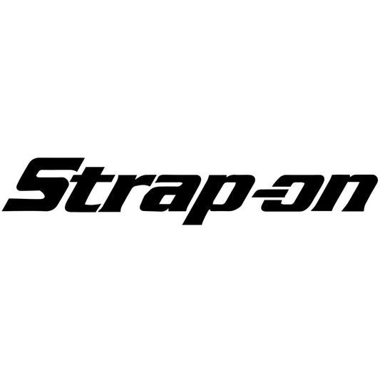 Strap on matrica főkép, fekete színben, fehér alapon.