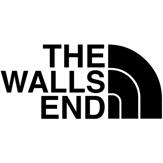 The Walls End matrica főkép, fekete színben, fehér alapon.