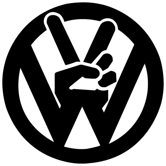 VW Peace Love matrica főkép, fekete színben, fehér alapon.
