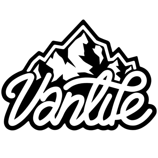 Vanlife matrica főkép, fekete színben, fehér alapon.