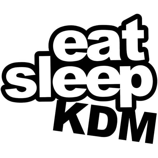 eat sleep KDM matrica főkép, fekete színben, fehér alapon.